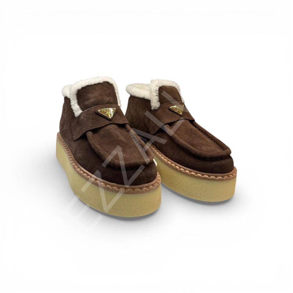 Prada 1135 Tüylü Bot Kahverengi Kadın Ayakkabı