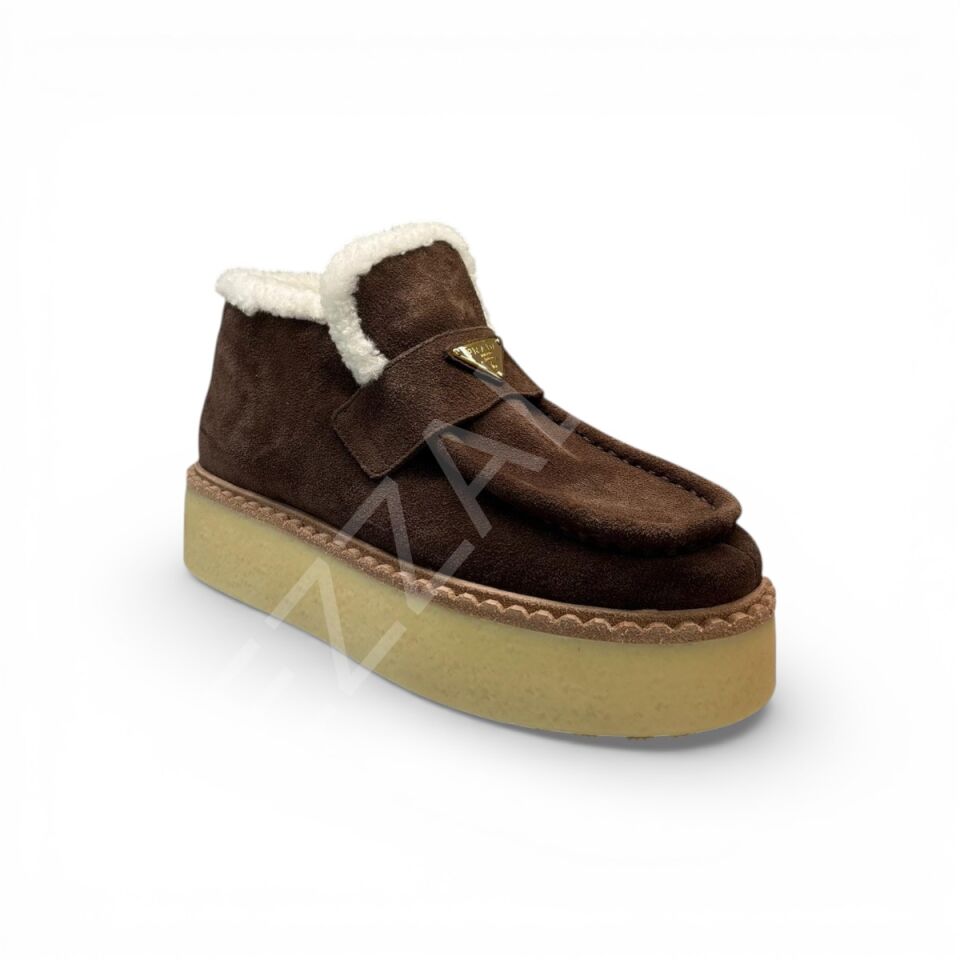 Prada 1135 Tüylü Bot Kahverengi Kadın Ayakkabı