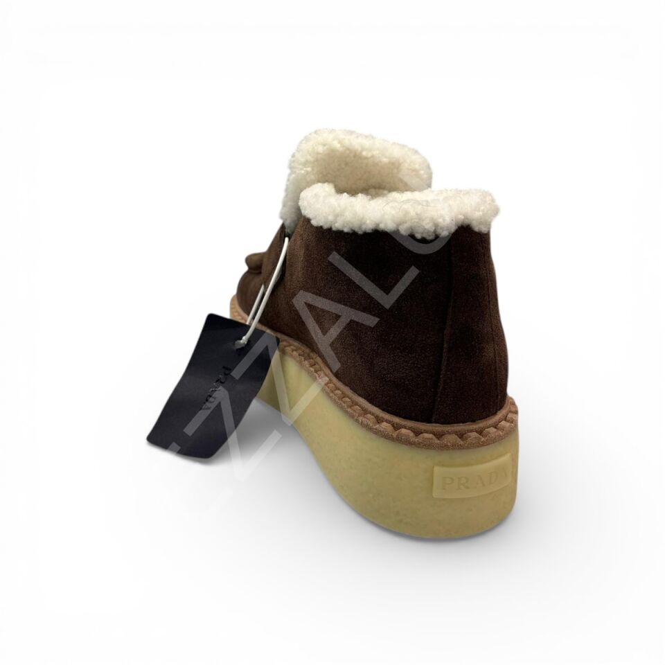 Prada 1135 Tüylü Bot Kahverengi Kadın Ayakkabı