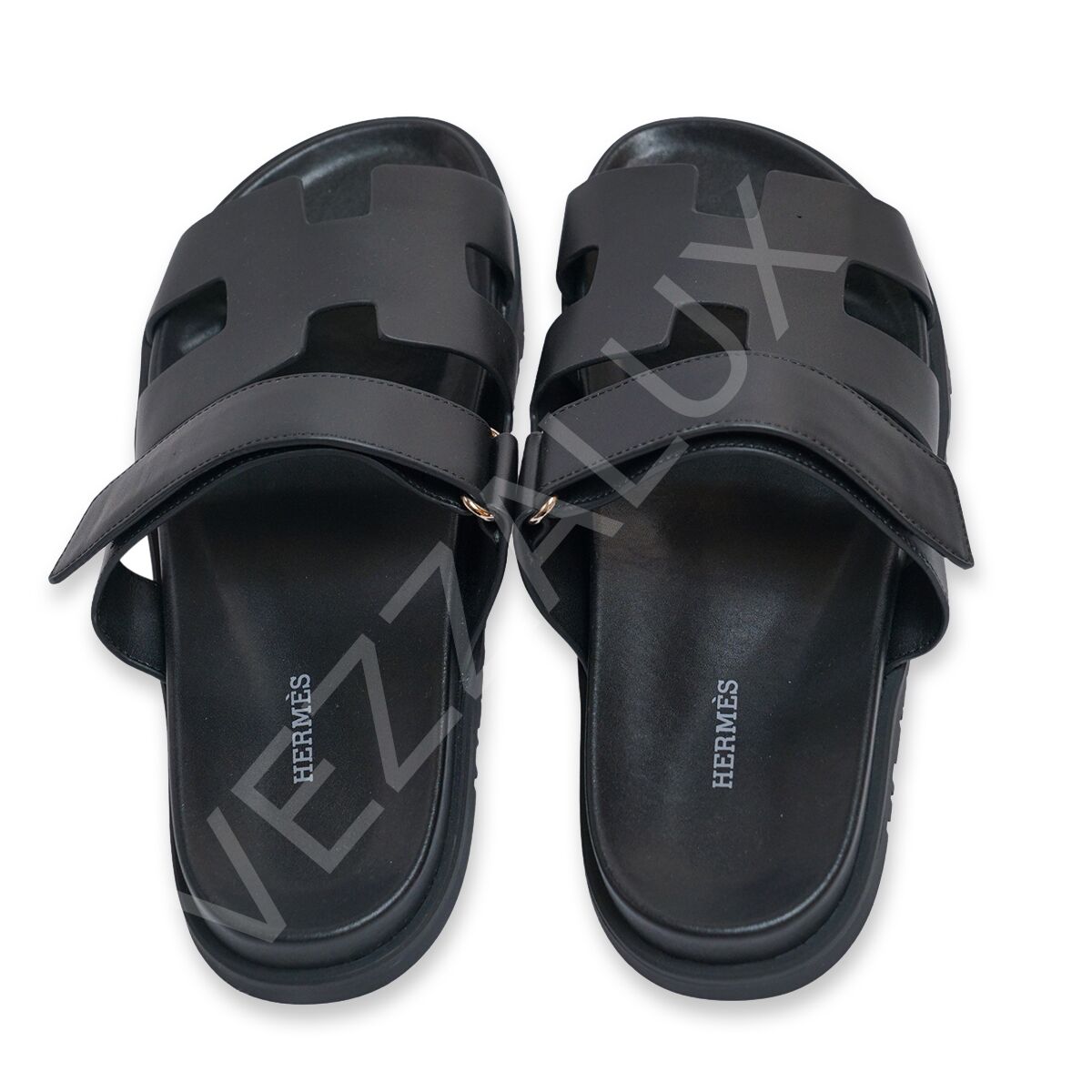 Hermes 971 Çift Bantlı Terlik Siyah Erkek Ayakkabı