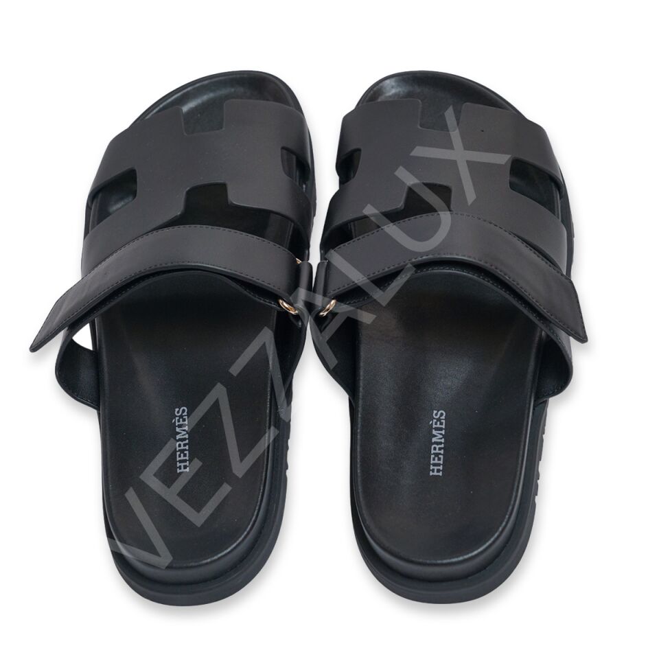 Hermes 971 Çift Bantlı Terlik Siyah Erkek Ayakkabı