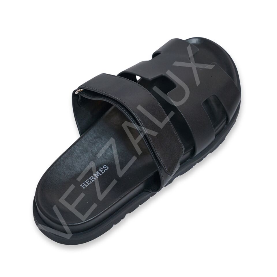 Hermes 971 Çift Bantlı Terlik Siyah Erkek Ayakkabı