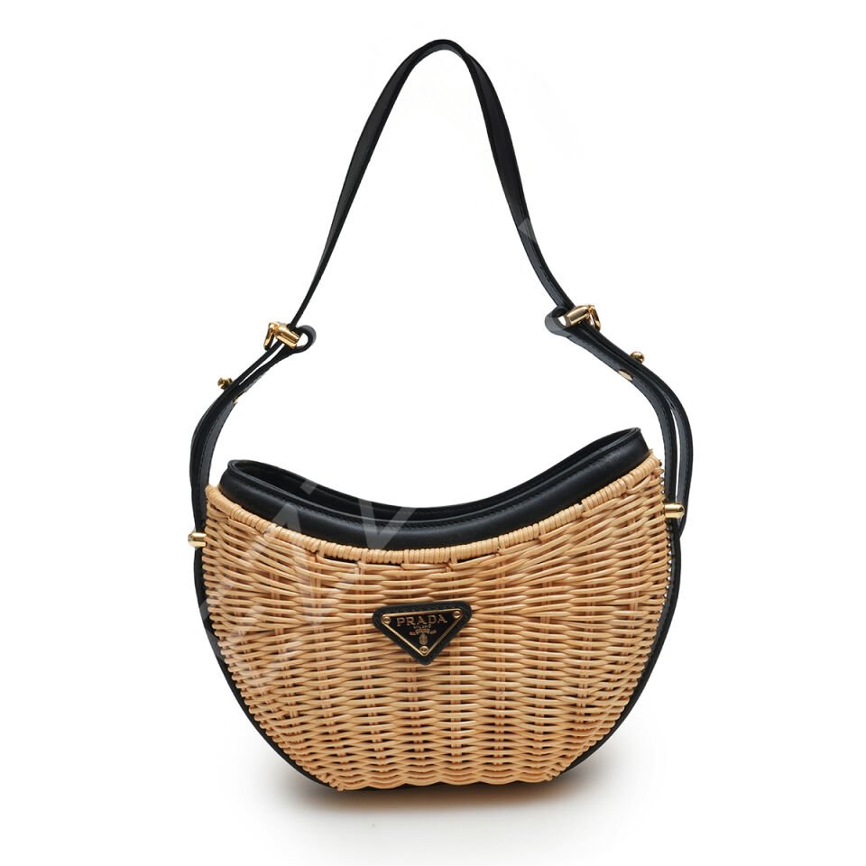 Prada Hasır Ve Deri 18,5*22,5*6 Standart Siyah Krem Kadın Çanta