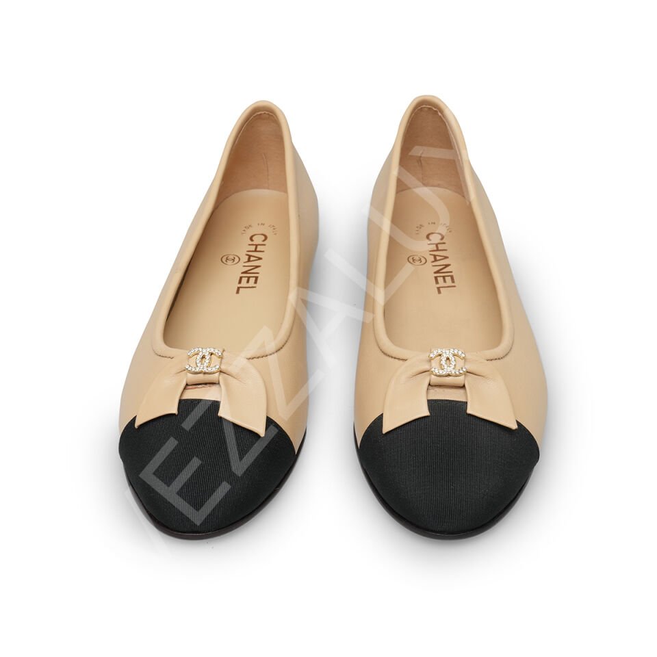 Chanel 23 Krem Ucu Siyah Kumaş Kadın Ayakkabı