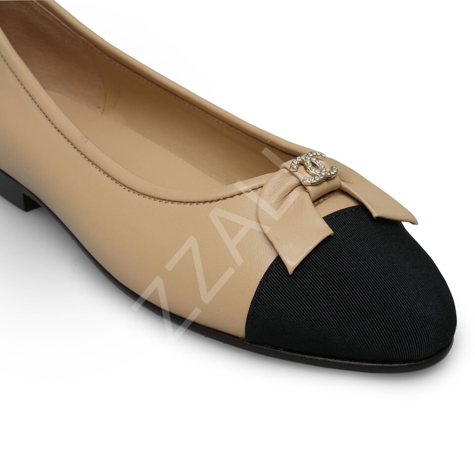 Chanel 23 Krem Ucu Siyah Kumaş Kadın Ayakkabı