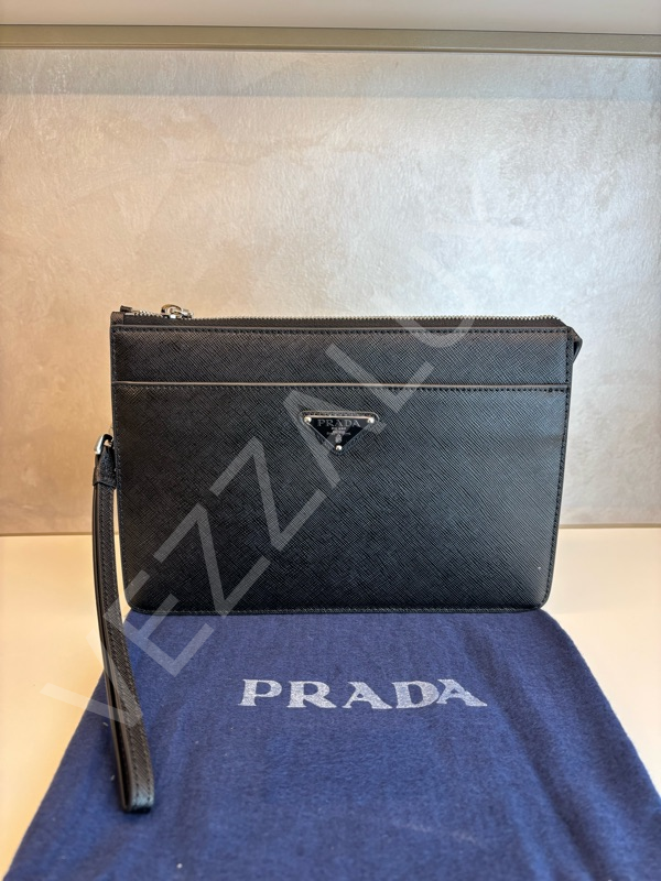 Prada 1081 Siyah Deri Clutch Erkek Çanta