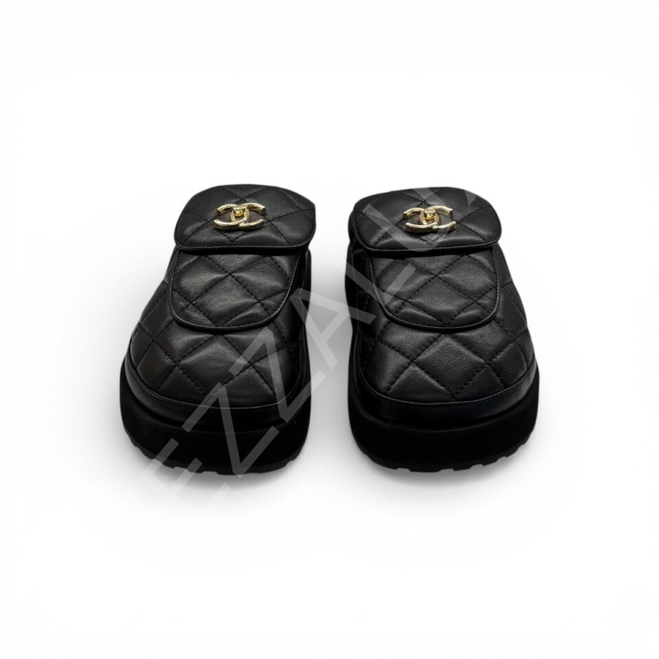 Chanel B21 Kapitone Siyah Terlik Kadın Ayakkabı