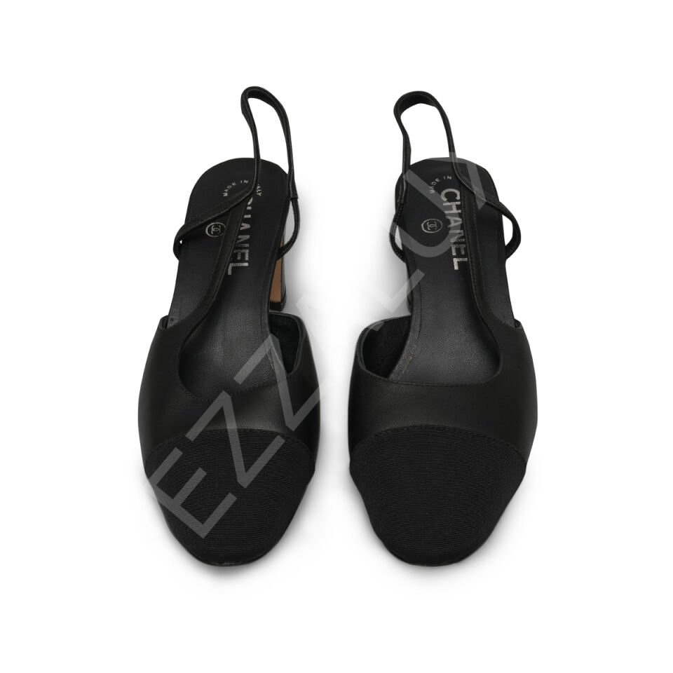 Chanel T06 Siyah Deri Sling Back Kadın Ayakkabı