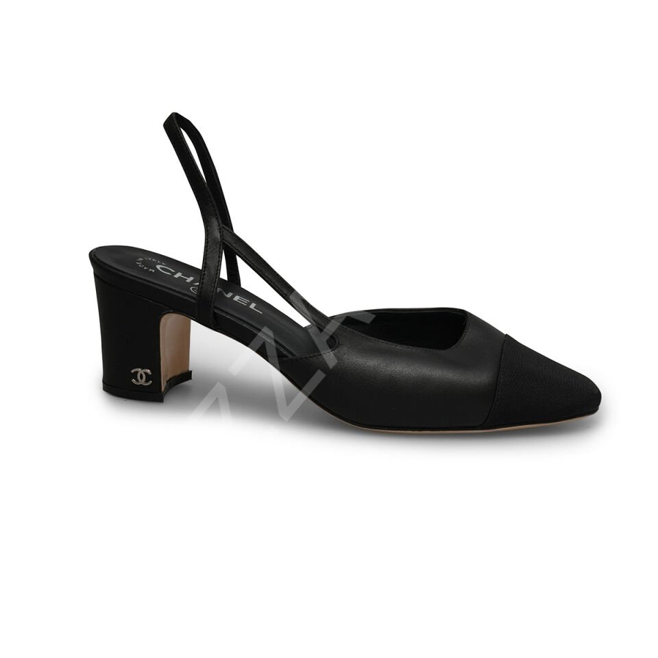 Chanel T06 Siyah Deri Sling Back Kadın Ayakkabı