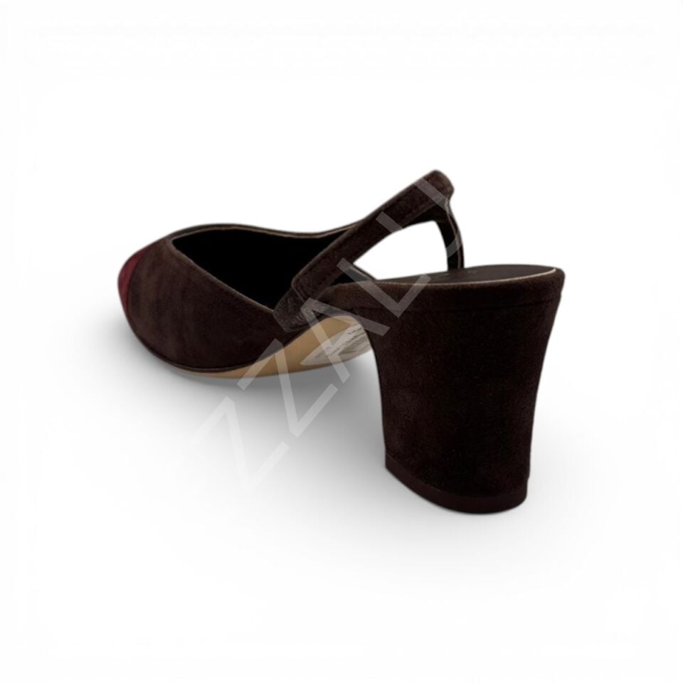 Chanel 1148 Kahverengi Süet Topuklu Kadın Ayakkabı