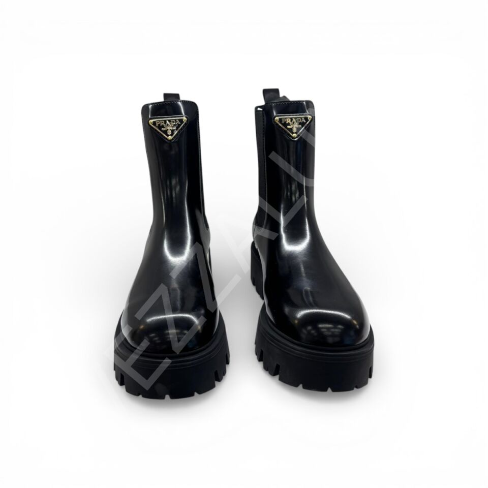 Prada 1155 Siyah Gold Yarım Bot Kadın Ayakkabı