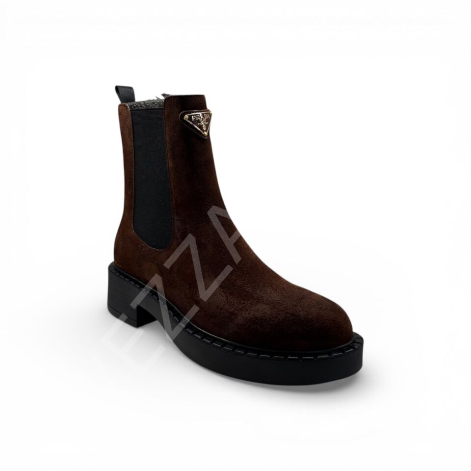 Prada 1156 Kahverengi Gold Süet Yarım Bot Kadın Ayakkabı