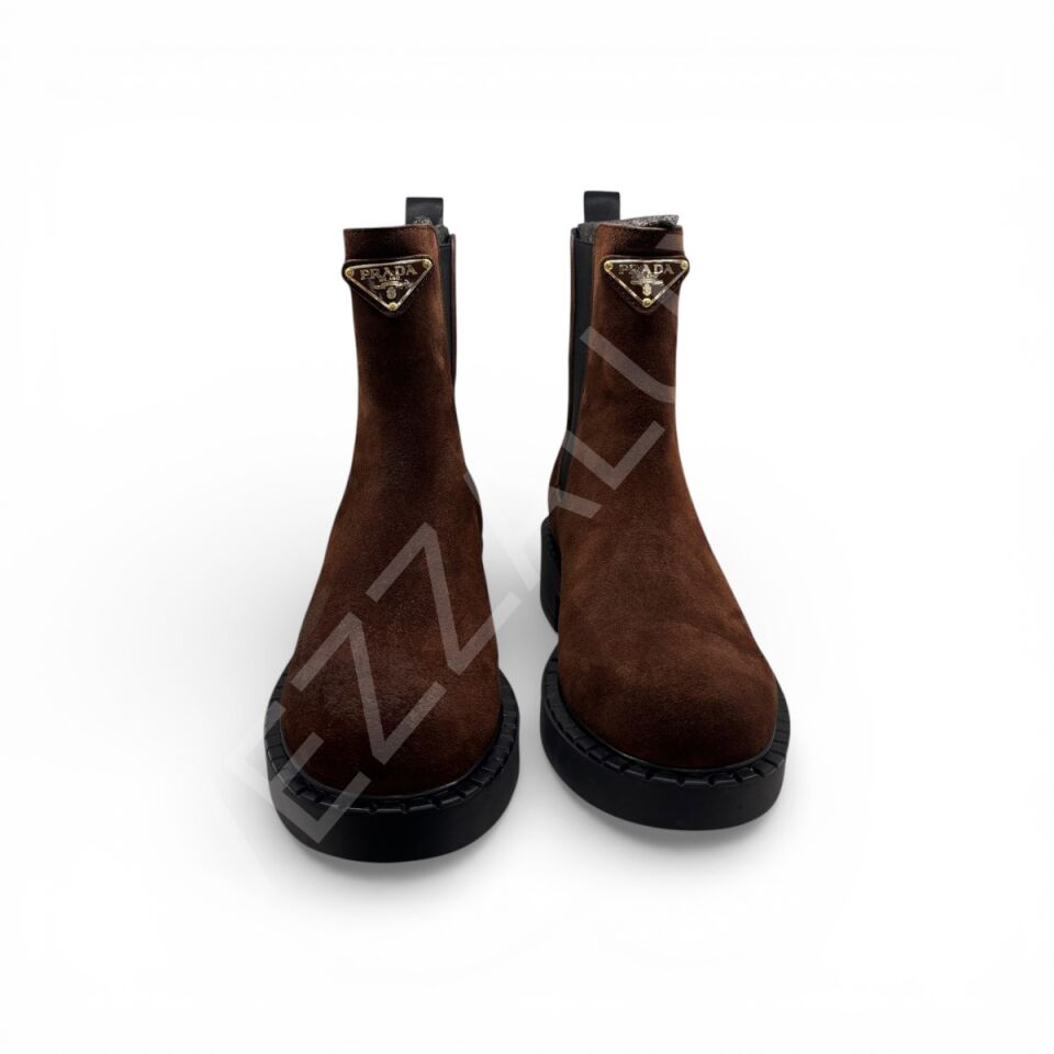 Prada 1156 Kahverengi Gold Süet Yarım Bot Kadın Ayakkabı