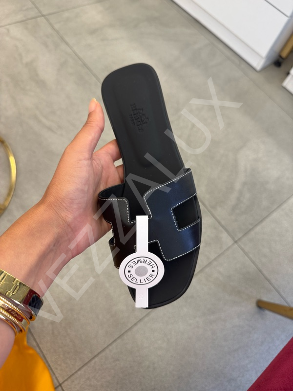 Hermes 183 Klasik Siyah Düz Terlik Kadın Ayakkabı