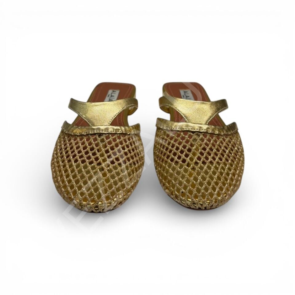 Alaia 774 Gold Terlik Fileli Kadın Ayakkabı