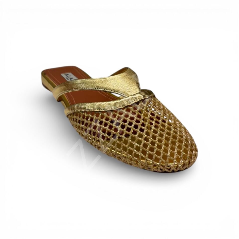 Alaia 774 Gold Terlik Fileli Kadın Ayakkabı