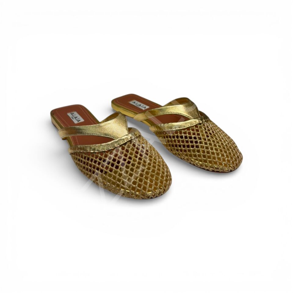 Alaia 774 Gold Terlik Fileli Kadın Ayakkabı