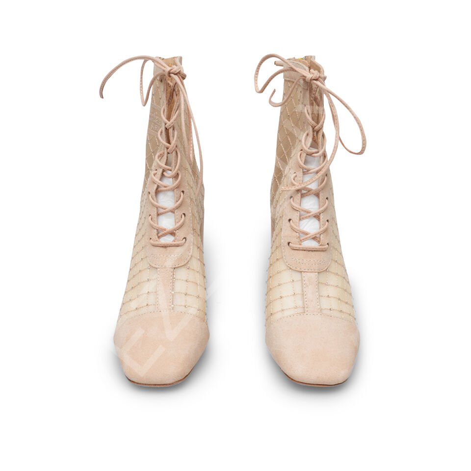 Dior 625 Fileli Krem Topuklu Bot Kadın Ayakkabı