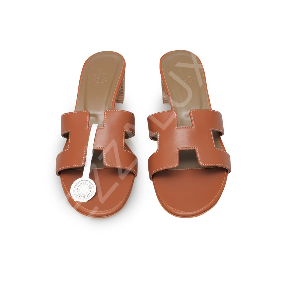 Hermes 677 Taba Topuklu Terlik Kadın Ayakkabı