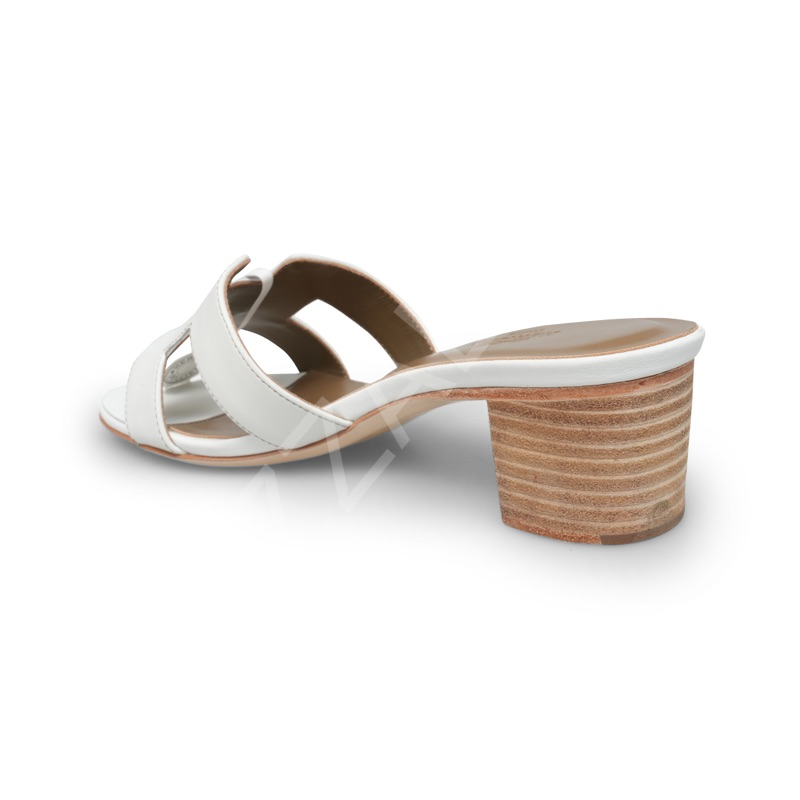 Hermes 1051 Deri Beyaz Topuklu Terlik Kadın Ayakkabı