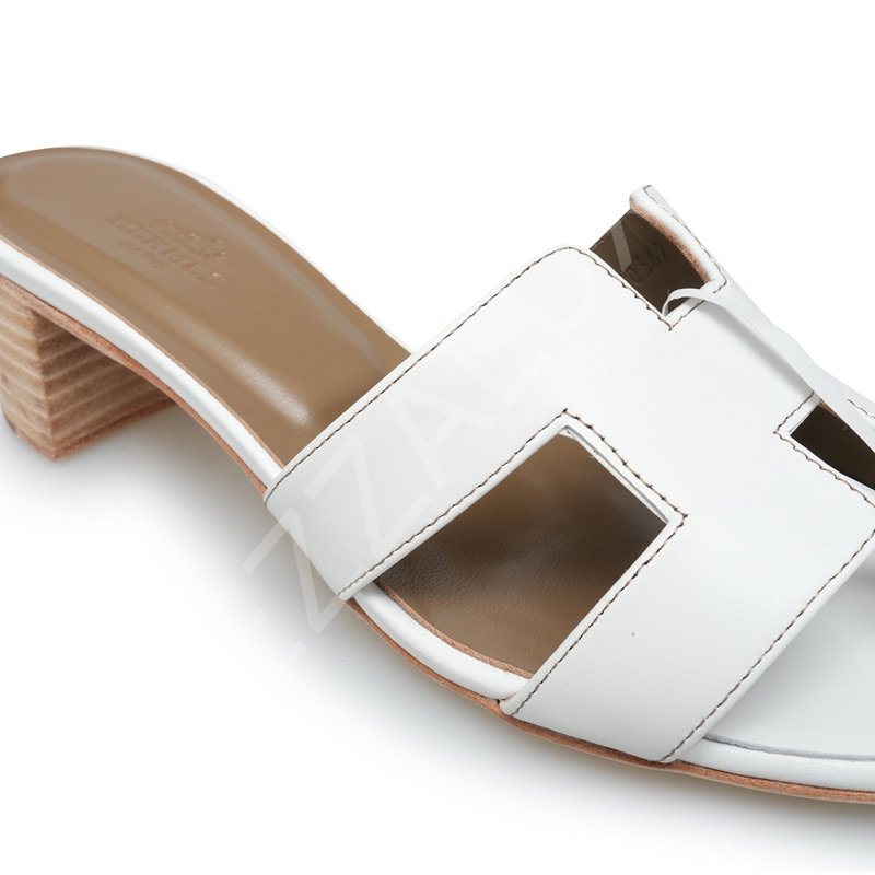 Hermes 1051 Deri Beyaz Topuklu Terlik Kadın Ayakkabı