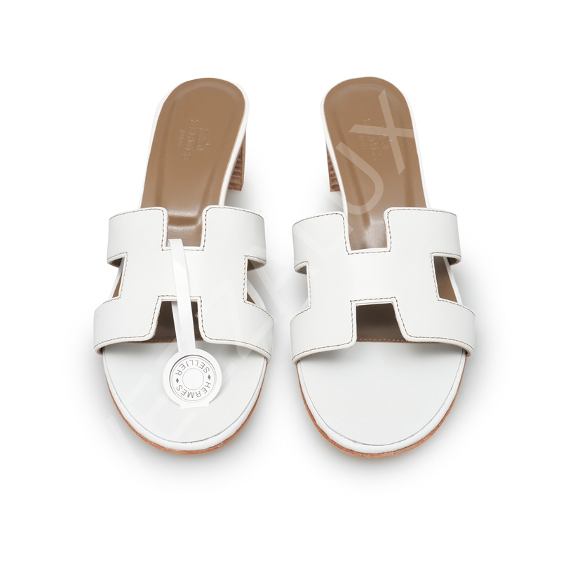 Hermes 1051 Deri Beyaz Topuklu Terlik Kadın Ayakkabı