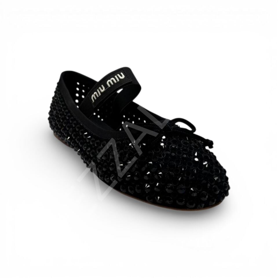 Miu 747 Siyah Taşlı Babet Kadın Ayakkabı