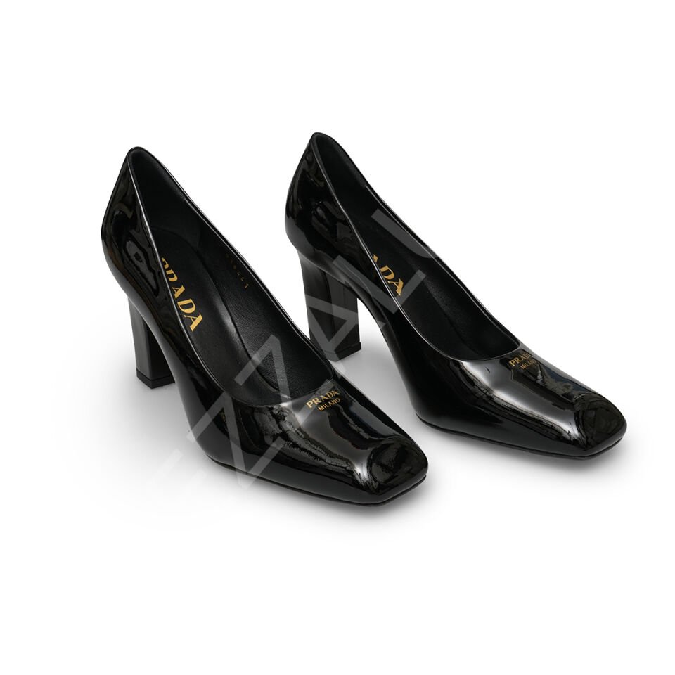 Prada 663 Küt Siyah Topuklu Kadın Ayakkabı