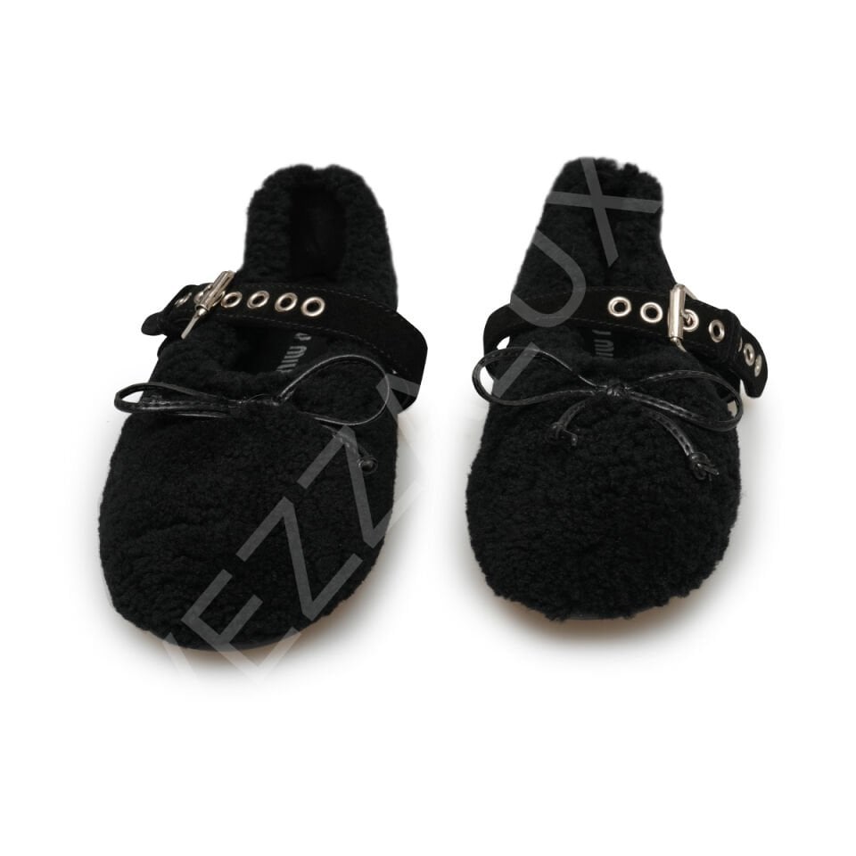 Miu 589 Siyah Tüylü Babet Kadın Ayakkabı