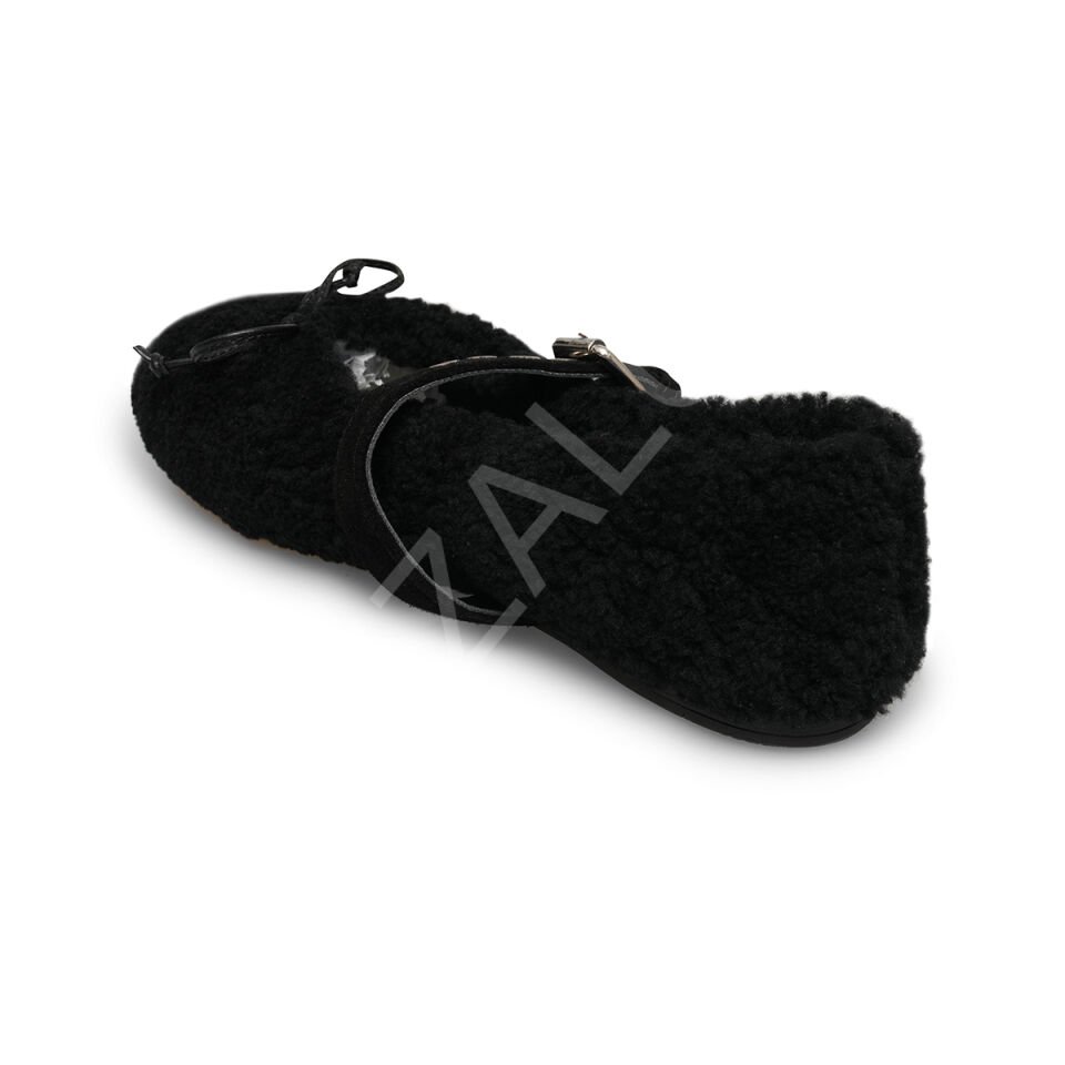 Miu 589 Siyah Tüylü Babet Kadın Ayakkabı