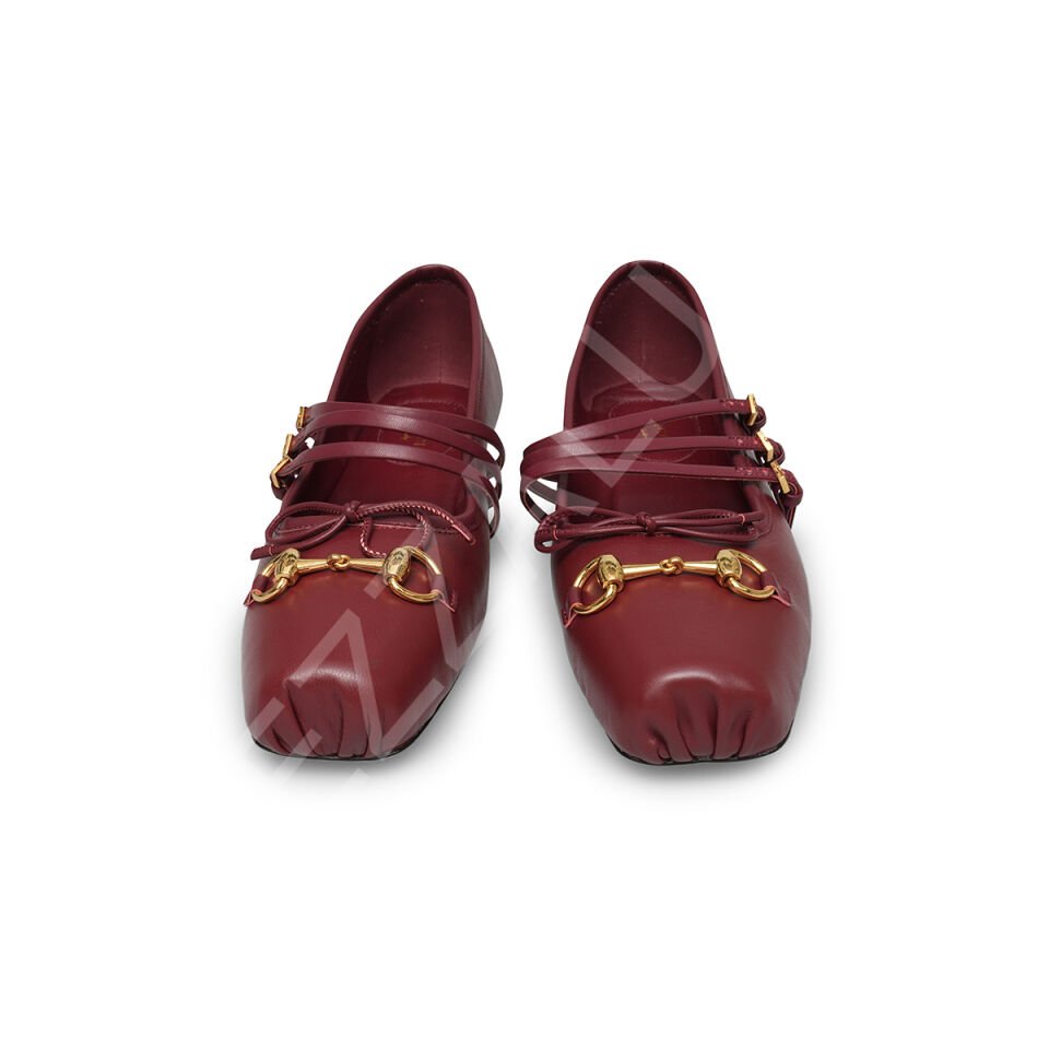 Gucci 713 Bordo Çift Bantlı Kadın Ayakkabı