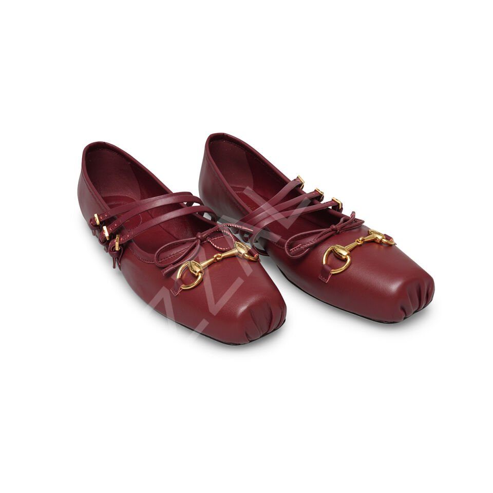 Gucci 713 Bordo Çift Bantlı Kadın Ayakkabı