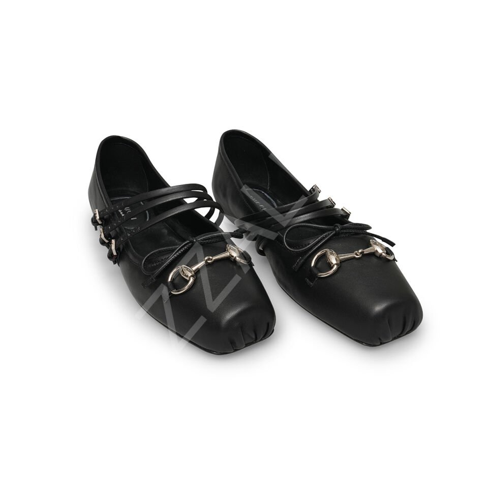 Gucci 714 Siyah Çift Bantlı Babet Kadın Ayakkabı