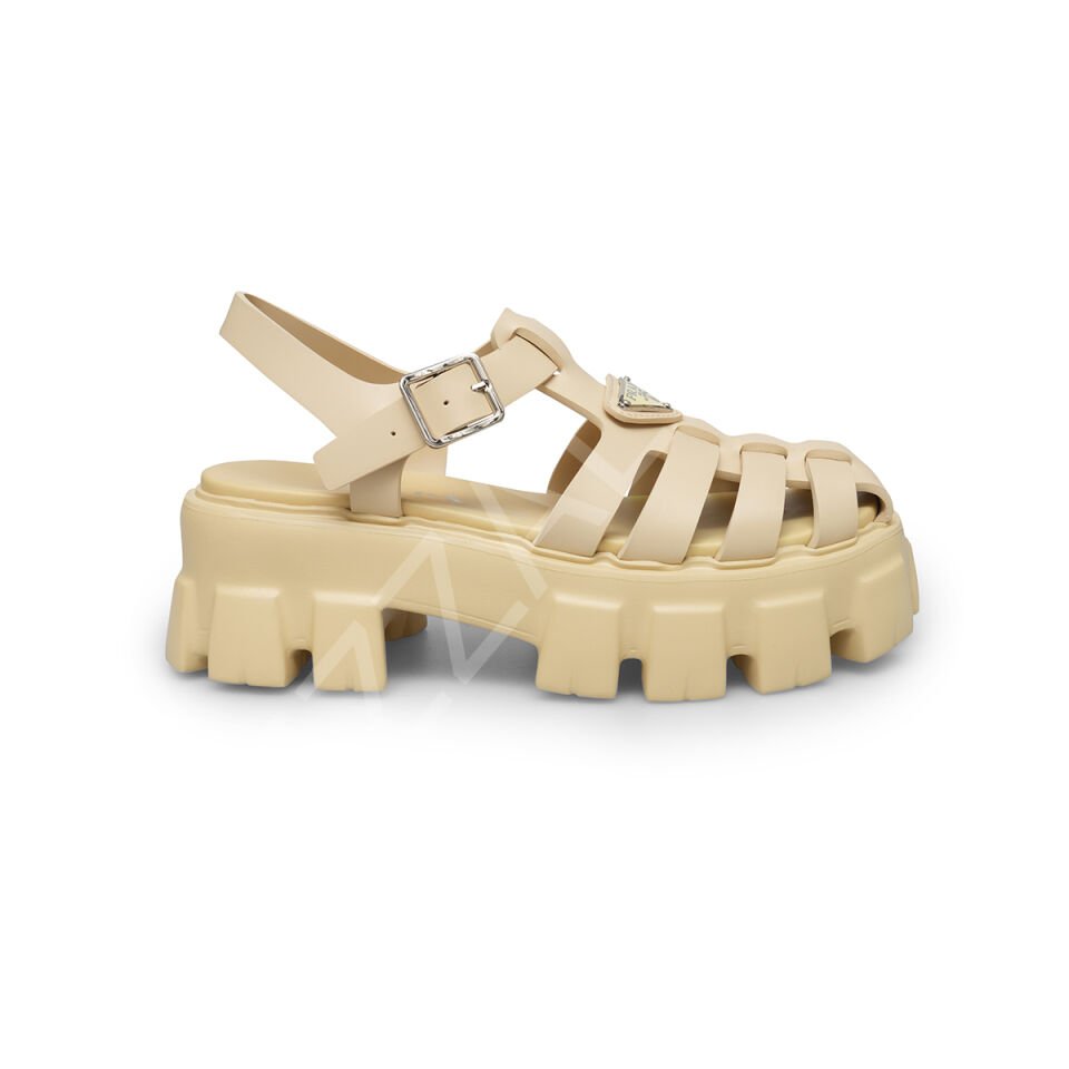 Prada 740 Krem Kauçuk Sandalet Kadın Ayakkabı