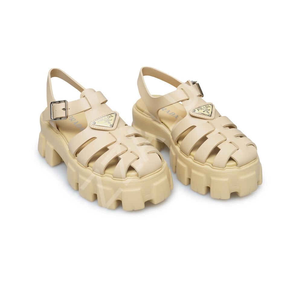 Prada 740 Krem Kauçuk Sandalet Kadın Ayakkabı