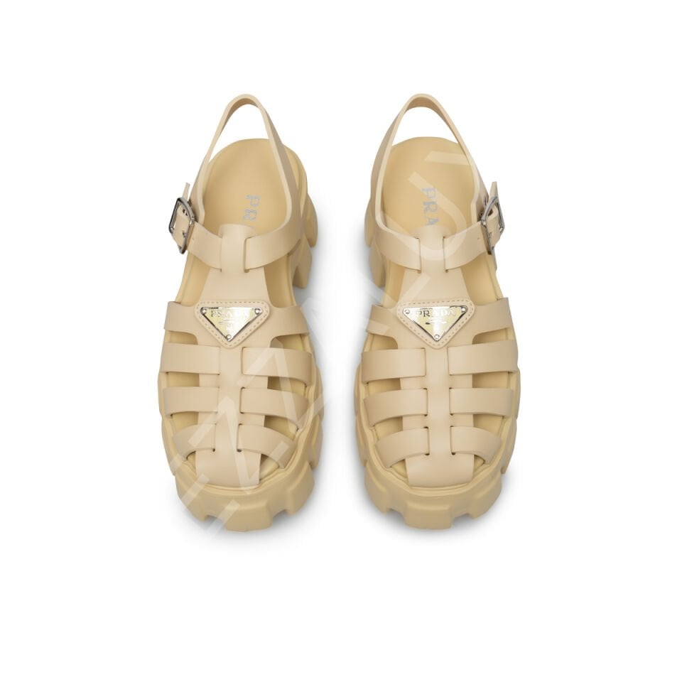 Prada 740 Krem Kauçuk Sandalet Kadın Ayakkabı