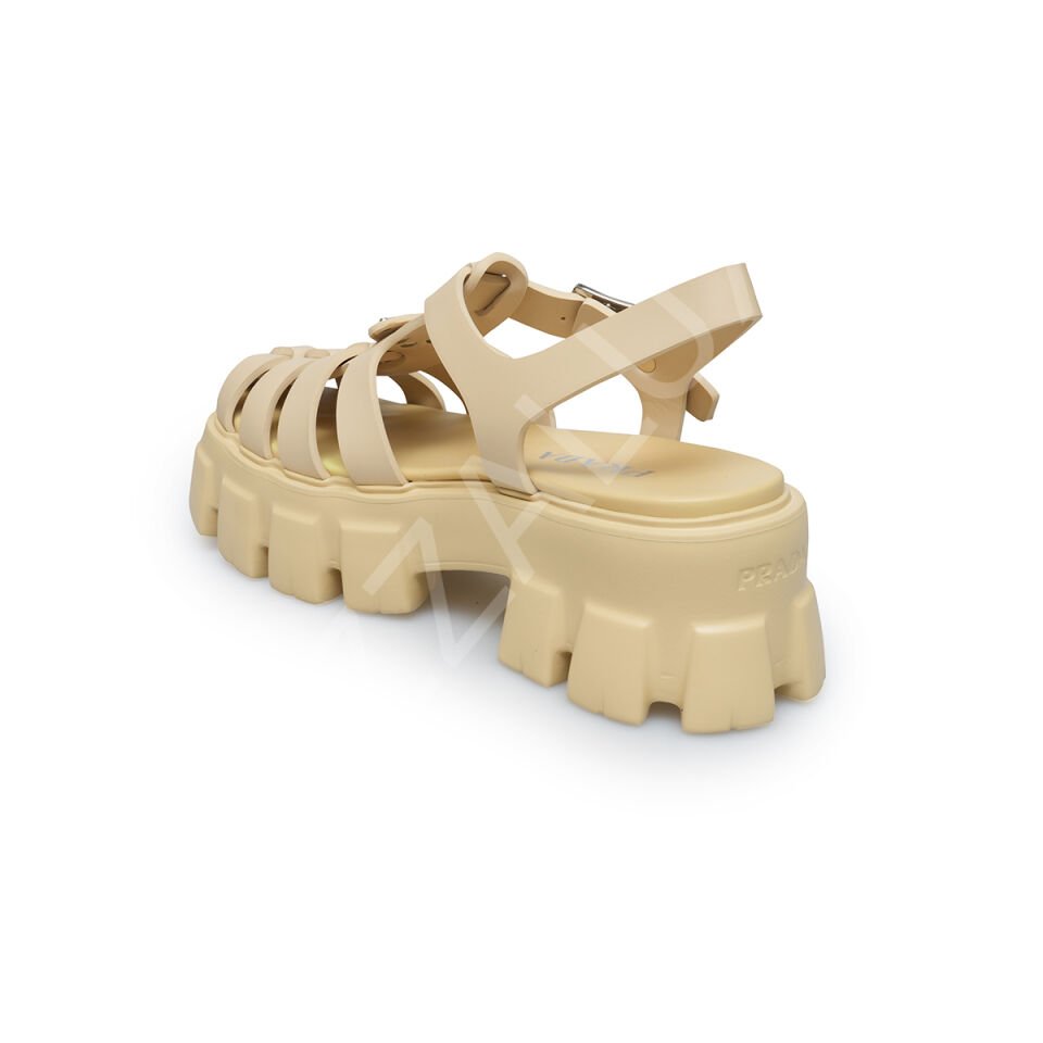 Prada 740 Krem Kauçuk Sandalet Kadın Ayakkabı