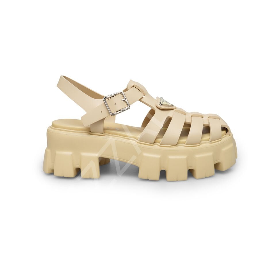 Prada 740 Krem Kauçuk Sandalet Kadın Ayakkabı