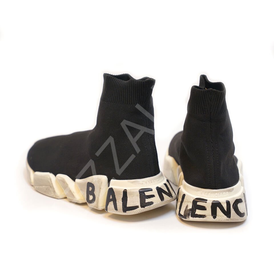 Balencıaga 986 Full Siyah Taban Yazılı Erkek Ayakkabı
