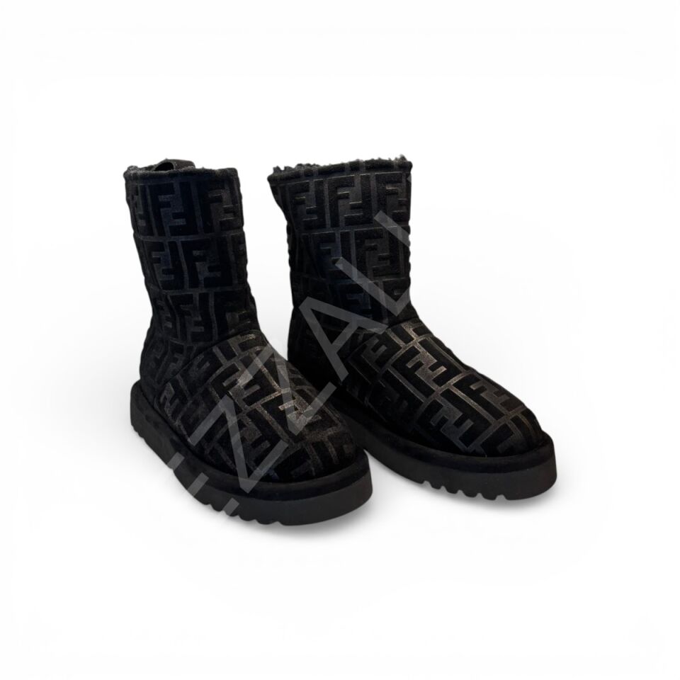 Fendi 1195 Siyah Logolu Bot Kadın Ayakkabı