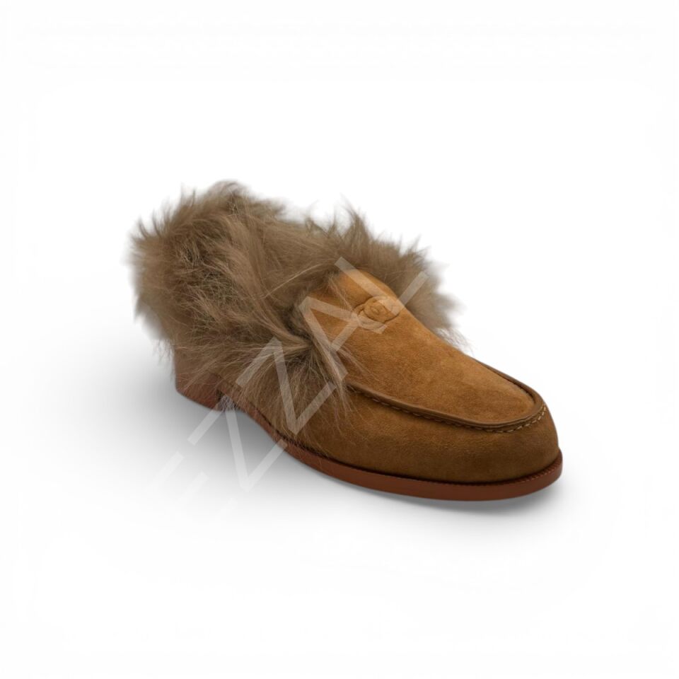 Chanel 1052 Tüylü Taba Süet Kadın Ayakkabı