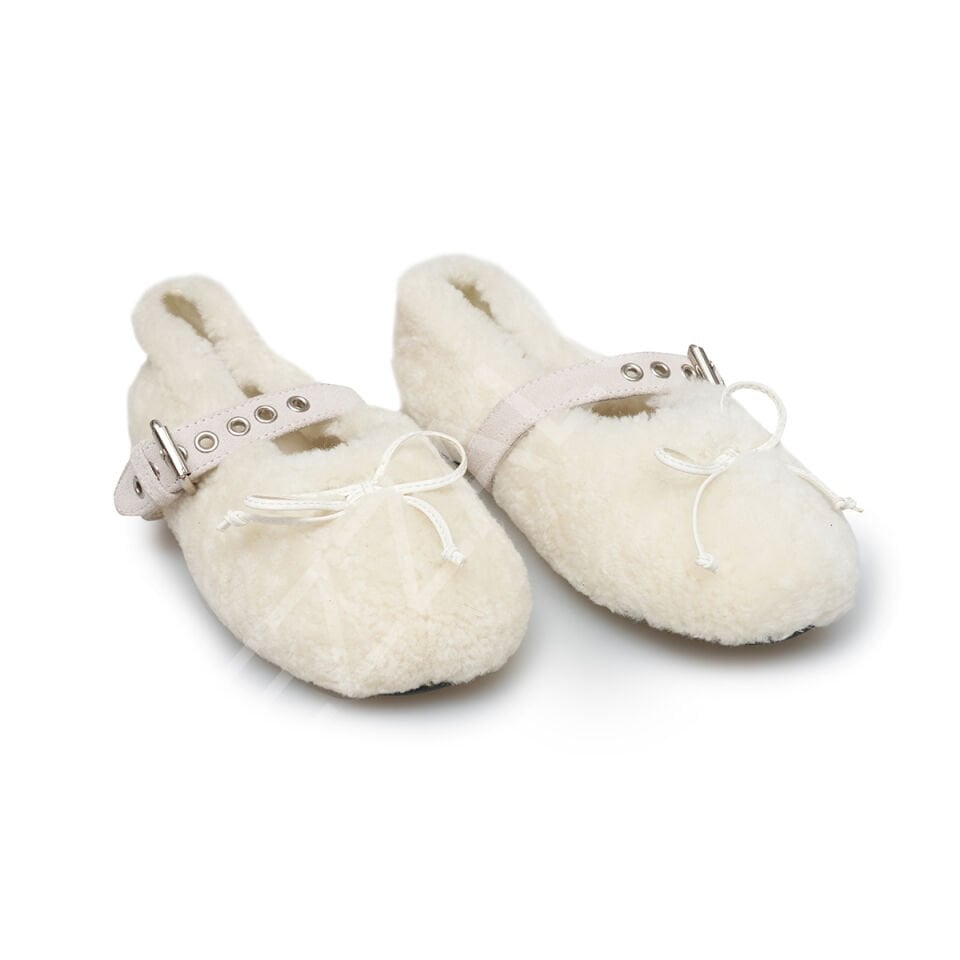 Miu 590 Beyaz Tüylü Babet Kadın Ayakkabı