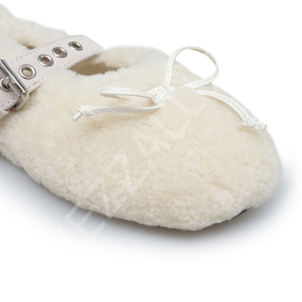 Miu 590 Beyaz Tüylü Babet Kadın Ayakkabı