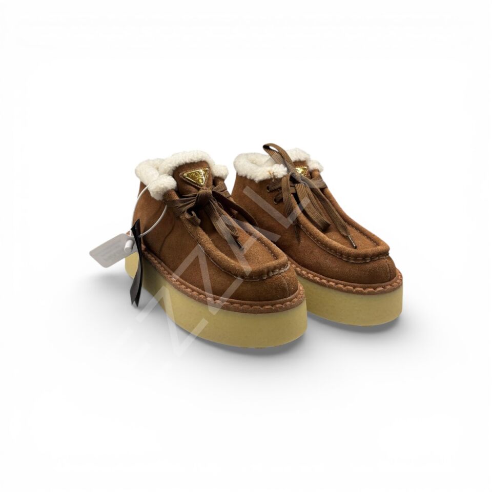 Prada 638 Bağcıklı Tüylü Bot Kadın Ayakkabı