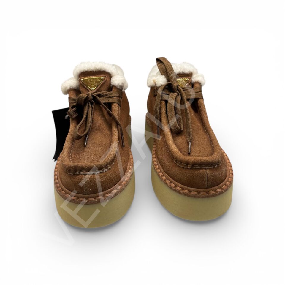 Prada 638 Bağcıklı Tüylü Bot Kadın Ayakkabı