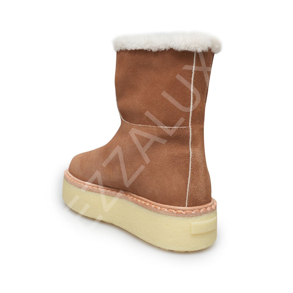 Prada 636 Taba Tüylü Uzun Bot Kadın Ayakkabı