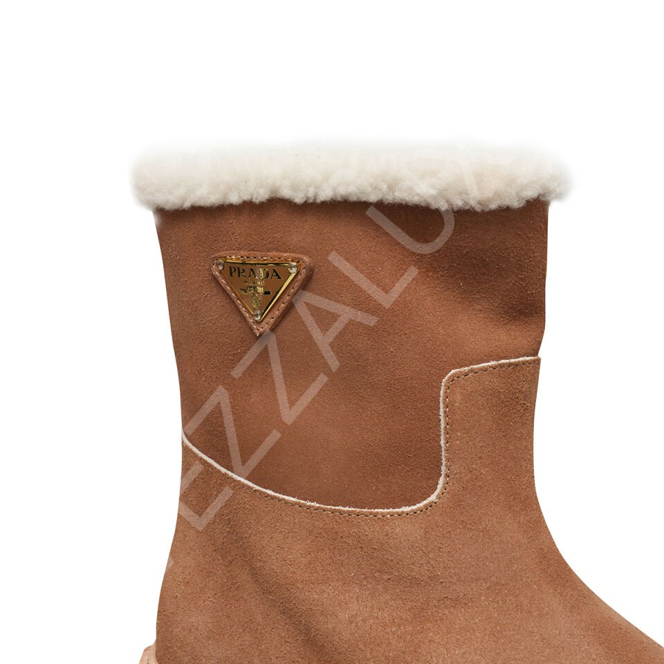 Prada 636 Taba Tüylü Uzun Bot Kadın Ayakkabı