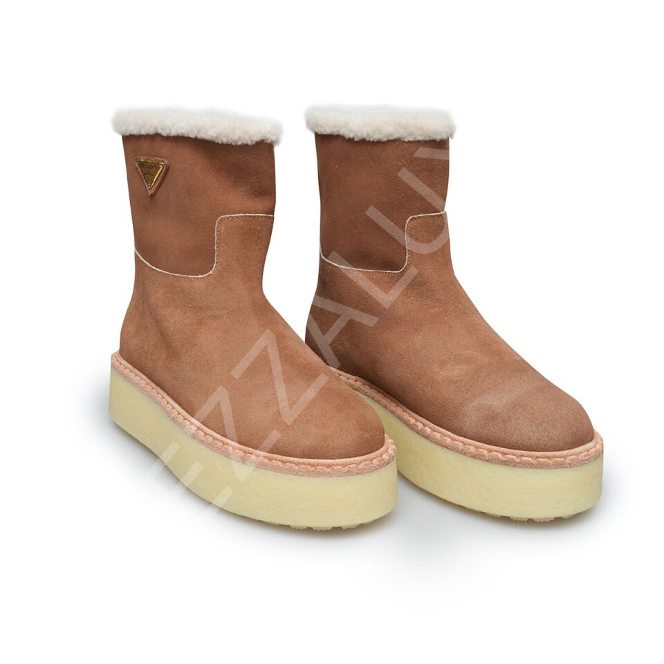 Prada 636 Taba Tüylü Uzun Bot Kadın Ayakkabı