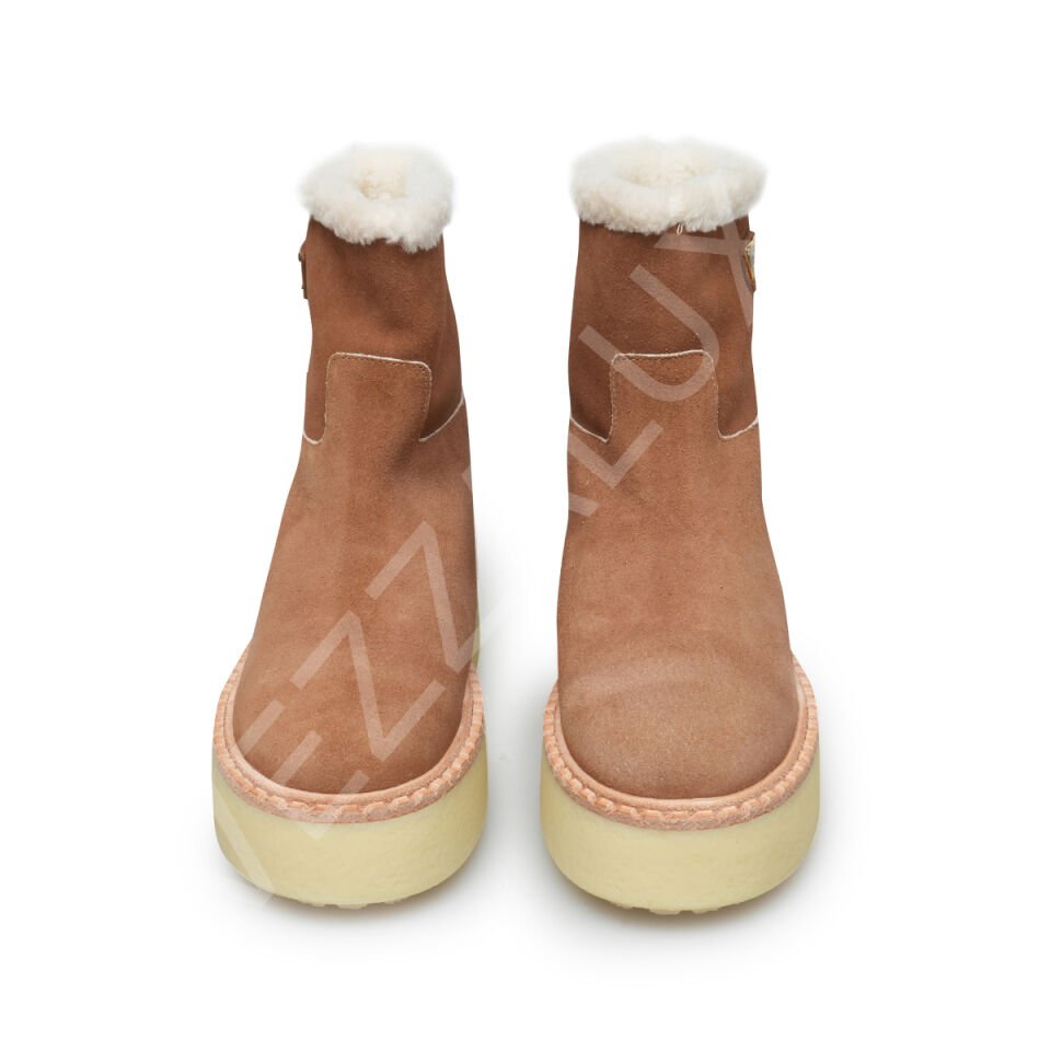 Prada 636 Taba Tüylü Uzun Bot Kadın Ayakkabı