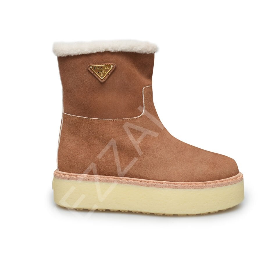 Prada 636 Taba Tüylü Uzun Bot Kadın Ayakkabı